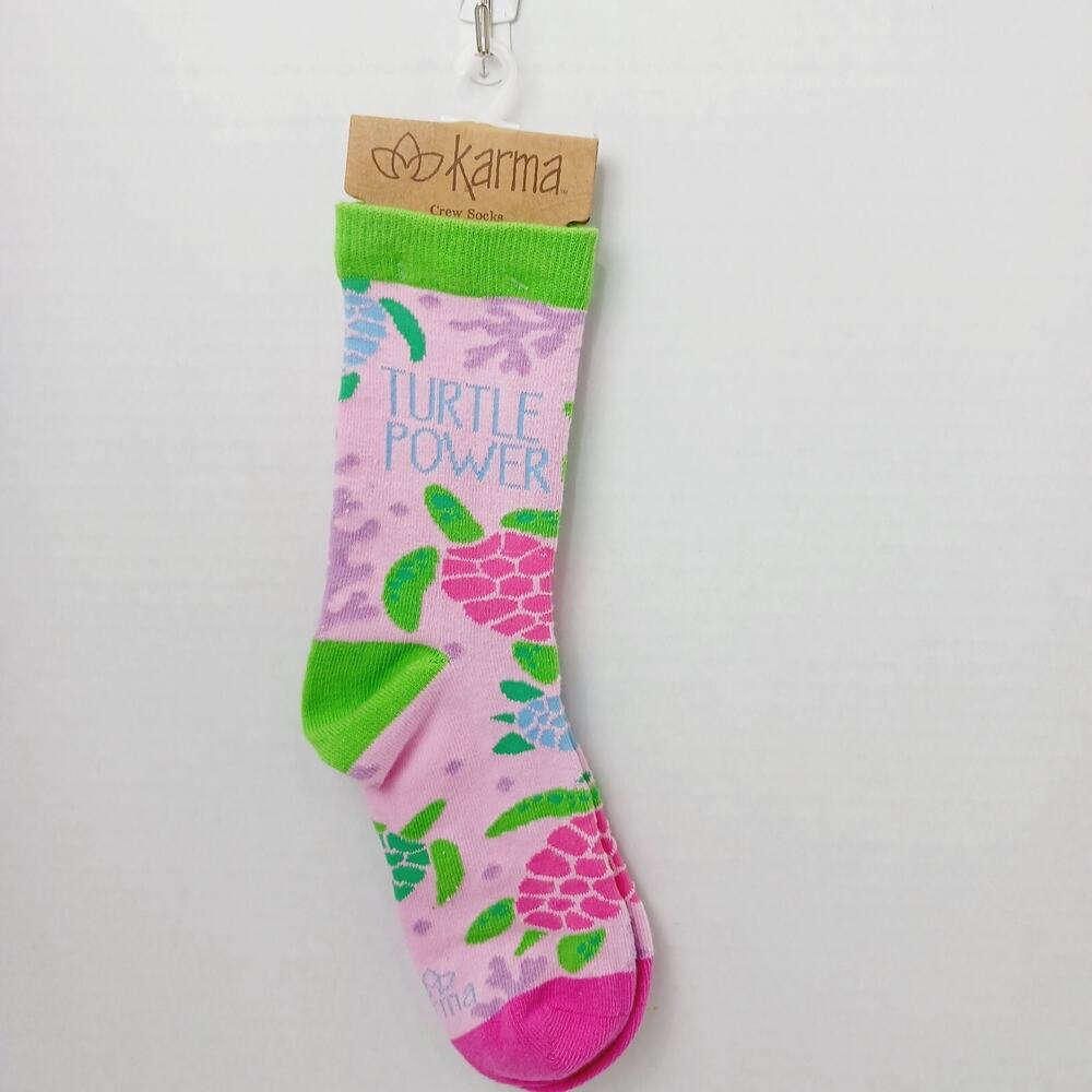 Women Boy Sock Crew Karma Turtle Power Sea Tortoise Pink Cotton Gift NWT NEW